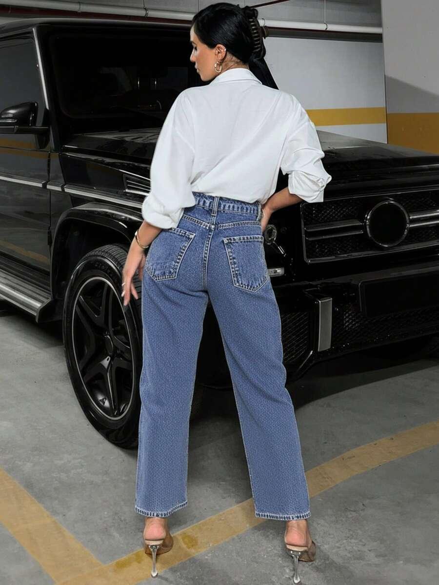 niebieskie spodnie jeans perełki zdobienia
