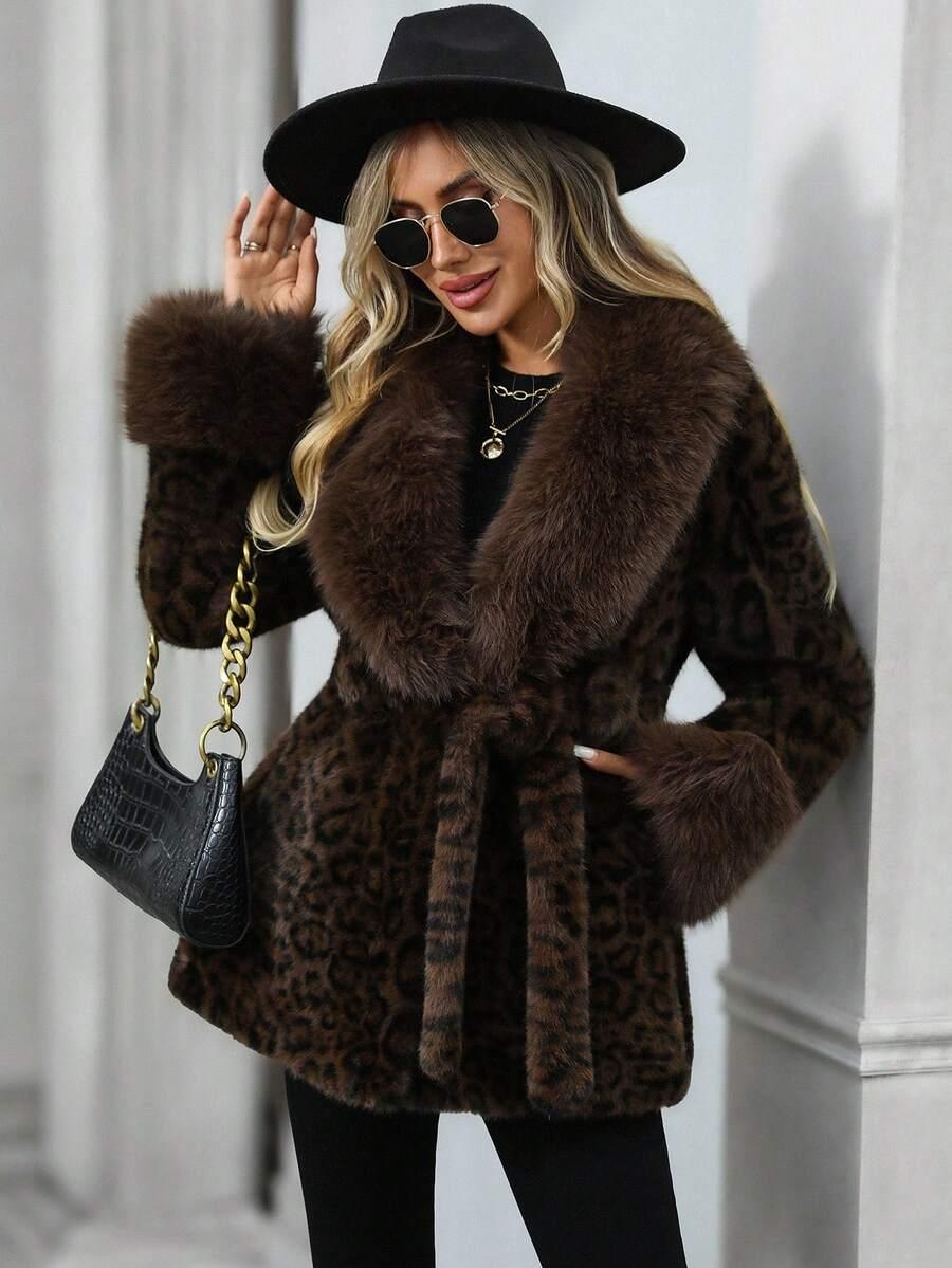 brązowe sztuczne futro animal print