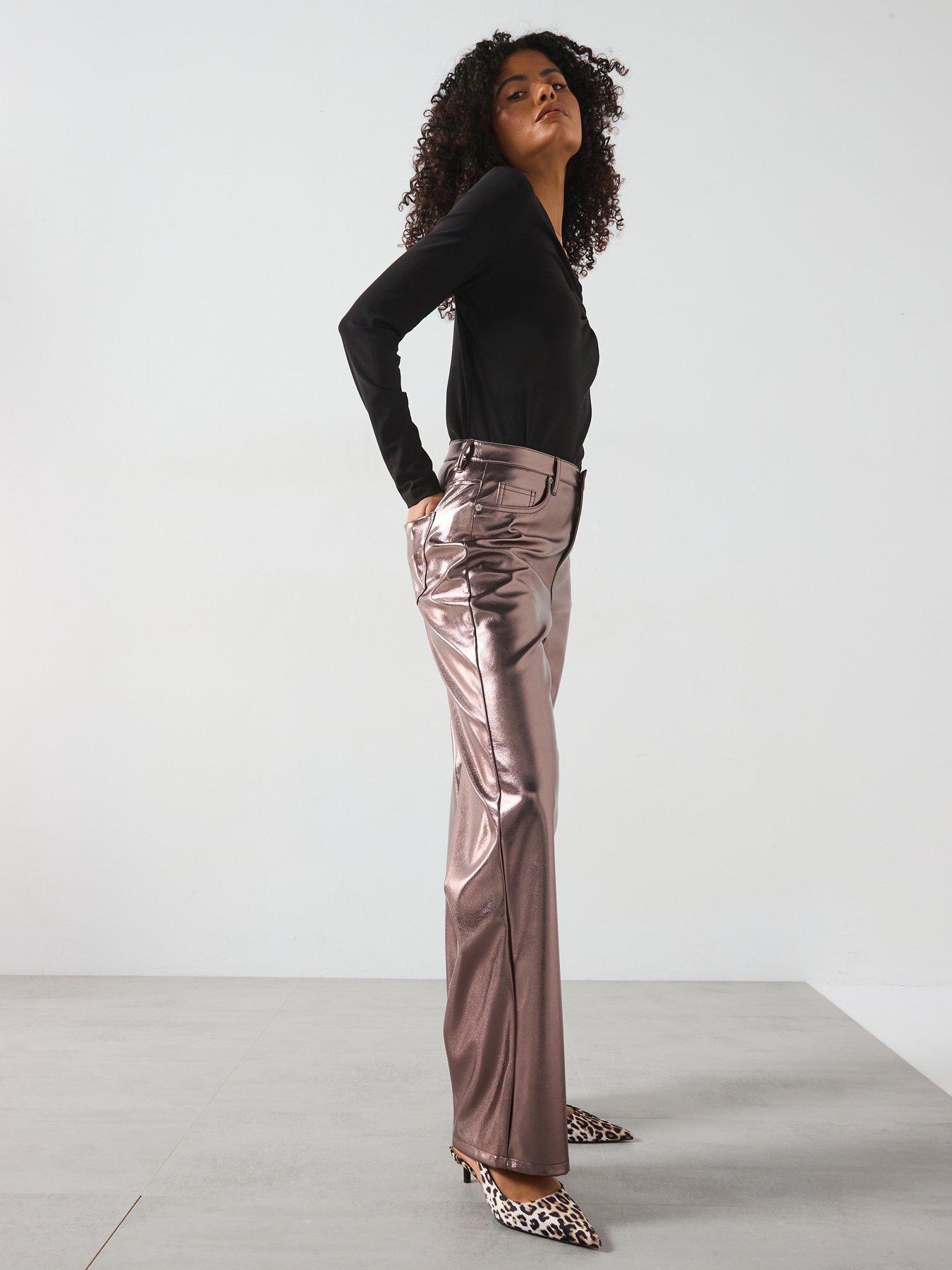 VERO MODA METALICZNE SPODNIE DAMSKIE 