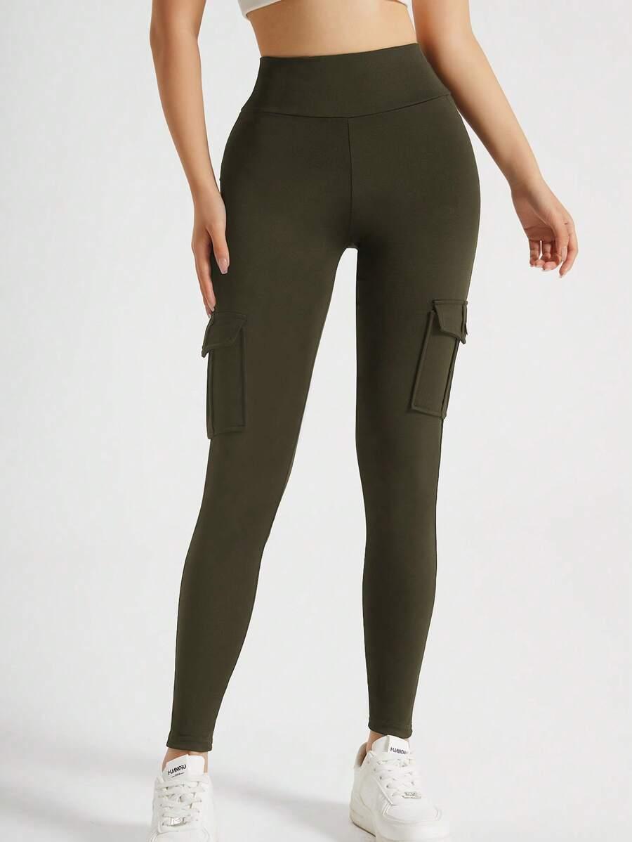 zielone legginsy kieszenie