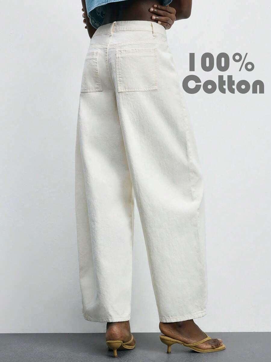KREMOWE SPODNIE JEANS