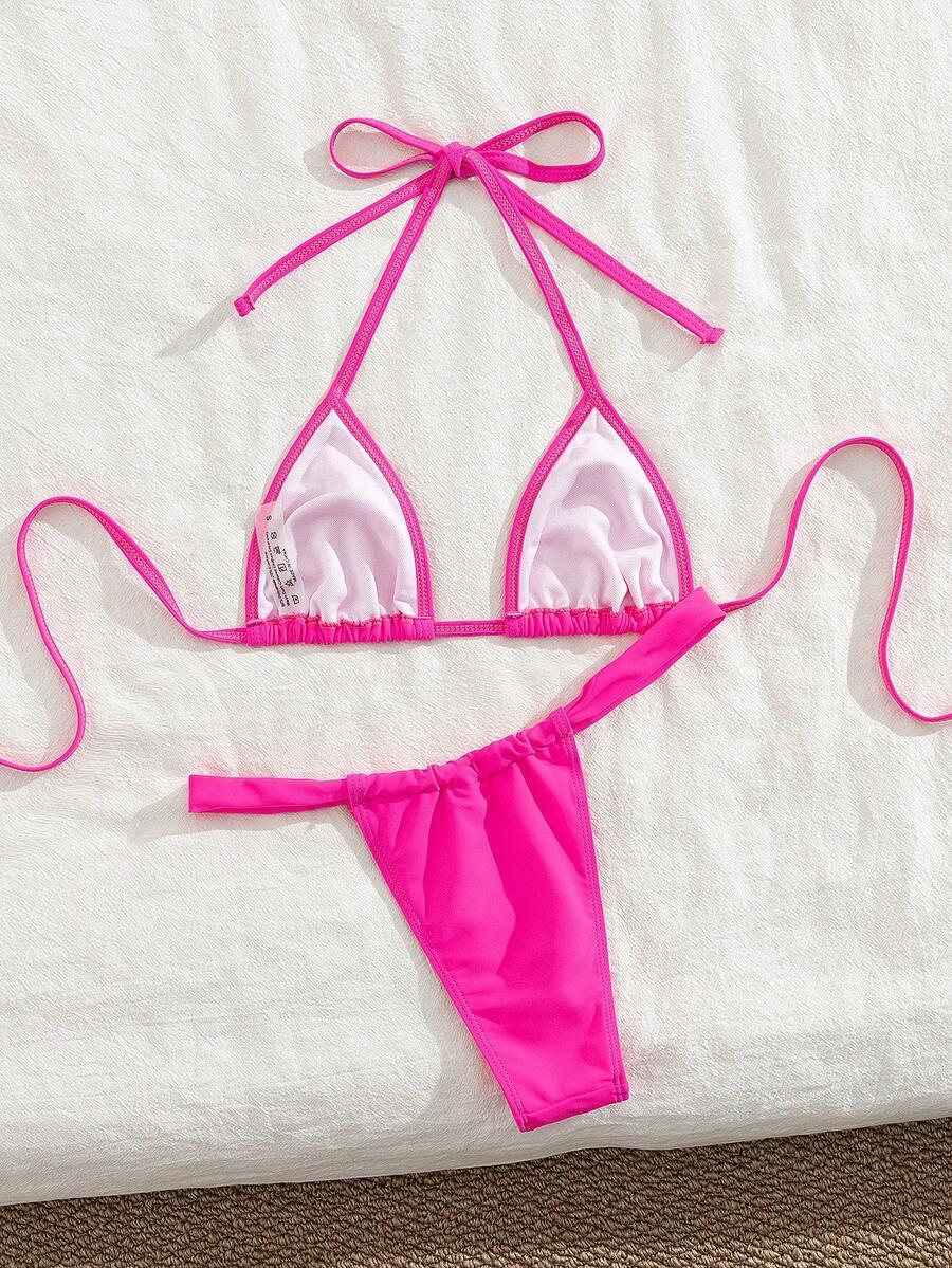 różowy komplet bikini wiązanie