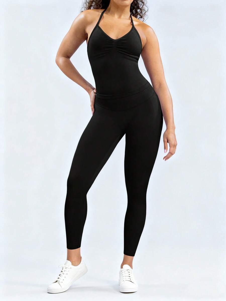LEGINSY TOP CZARNY KOMPLET SPORTOWY