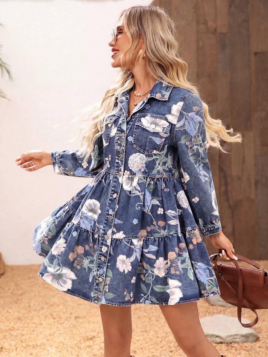 niebieska sukienka jeans wzór