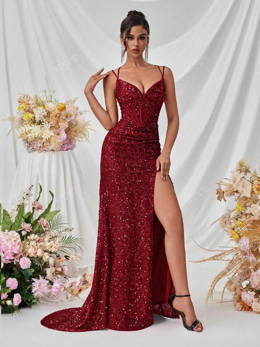 CZERWONA MAXI SUKIENKA CEKINY