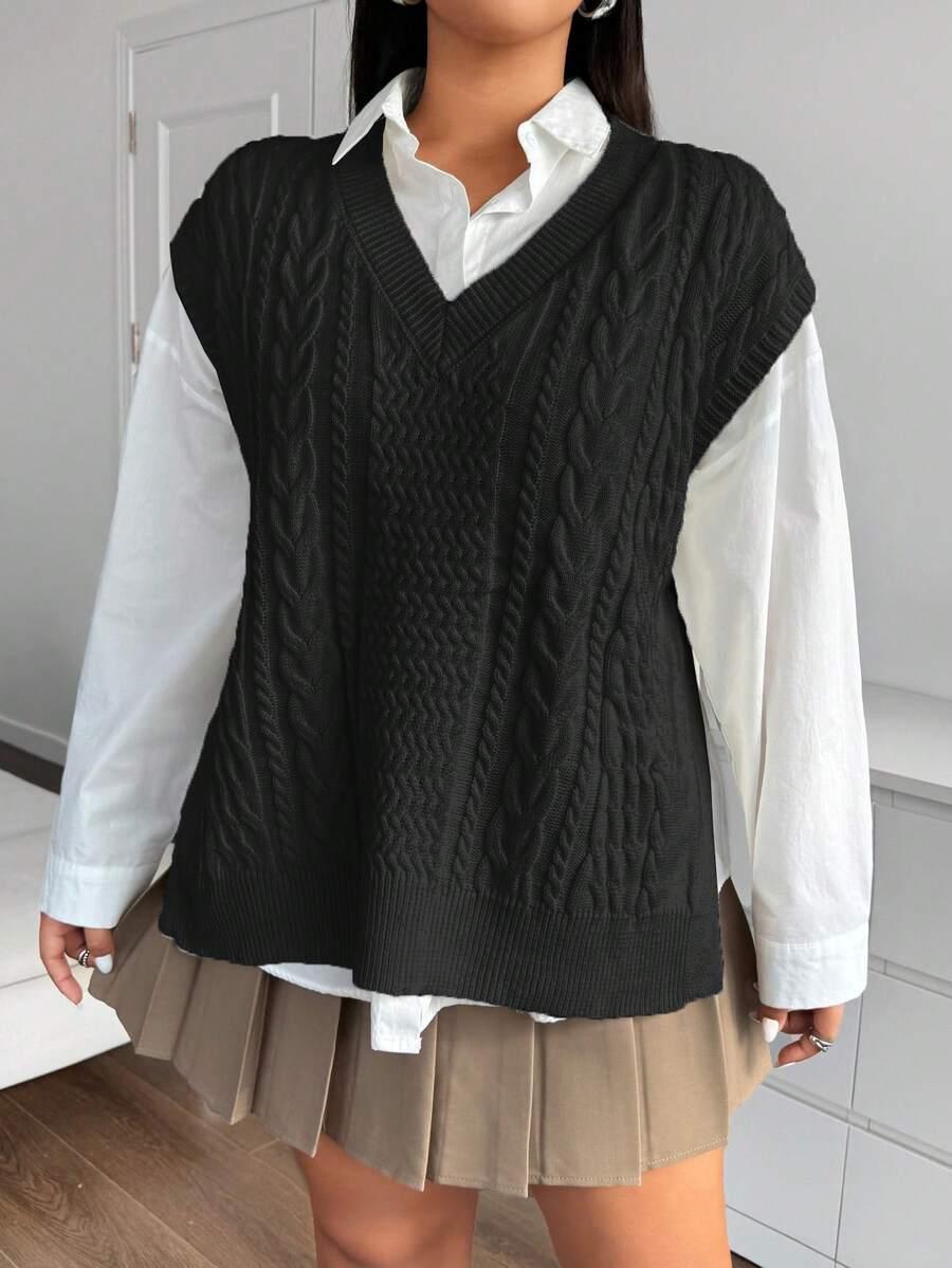 CZARNA DZIANINOWA KAMIZELKA V-NECK