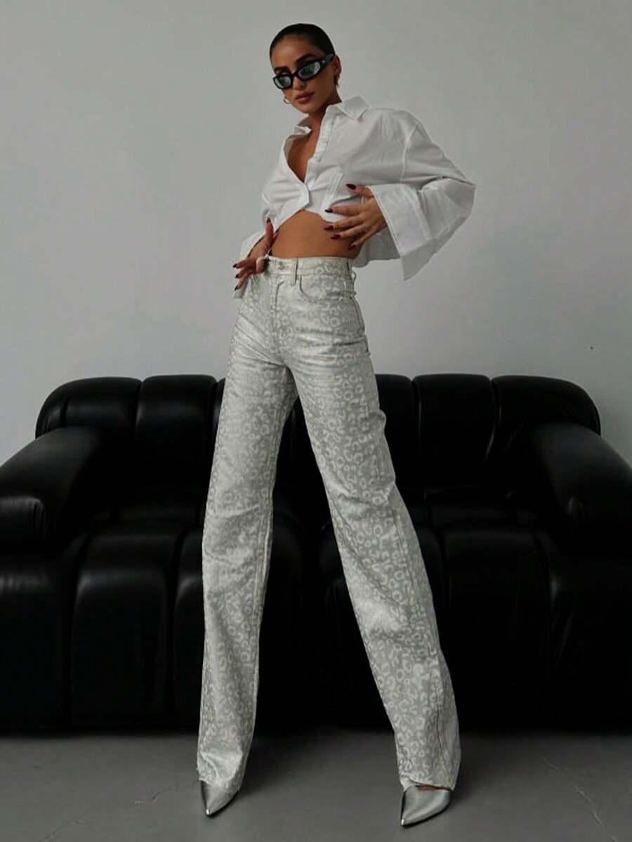 spodnie jeans animal print