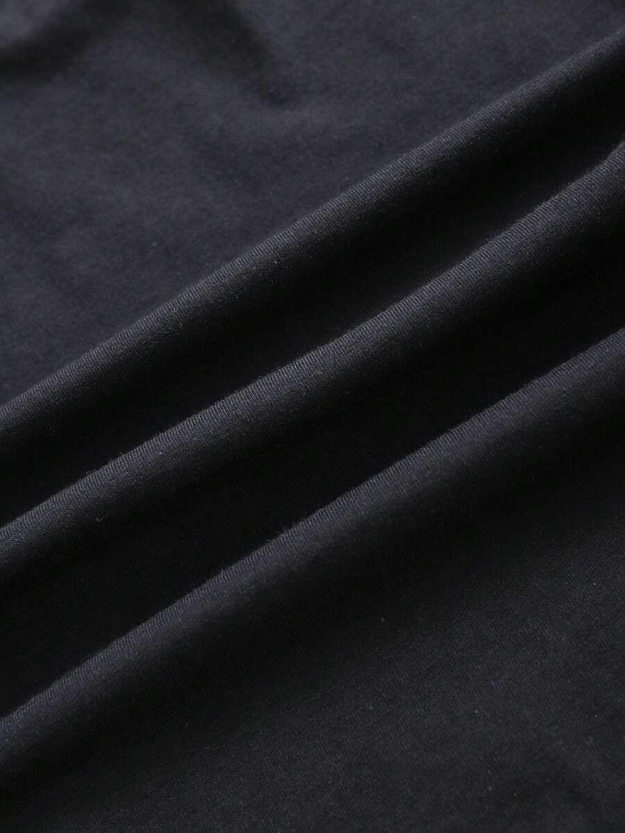 CZARNY T-SHIRT OKRĄGŁY DEKOLT ZDOBIENIE 