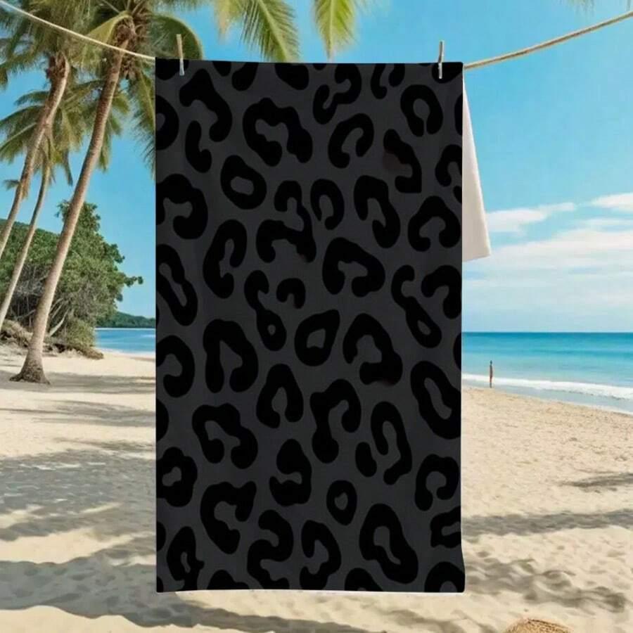 CZARNY RĘCZNIK PLAŻOWY LEOPARD PRINT