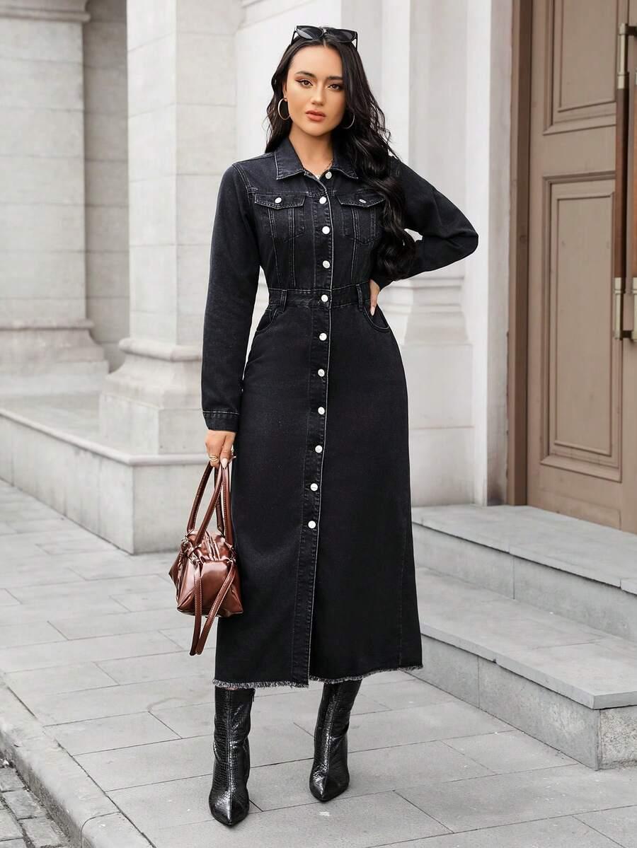 CZARNA SUKIENKA JEANS GUZIKI