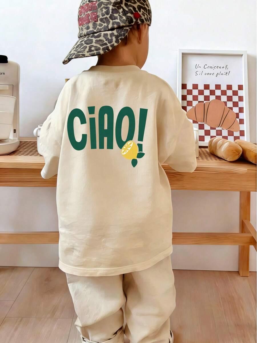 beżowy t-shirt nadruk