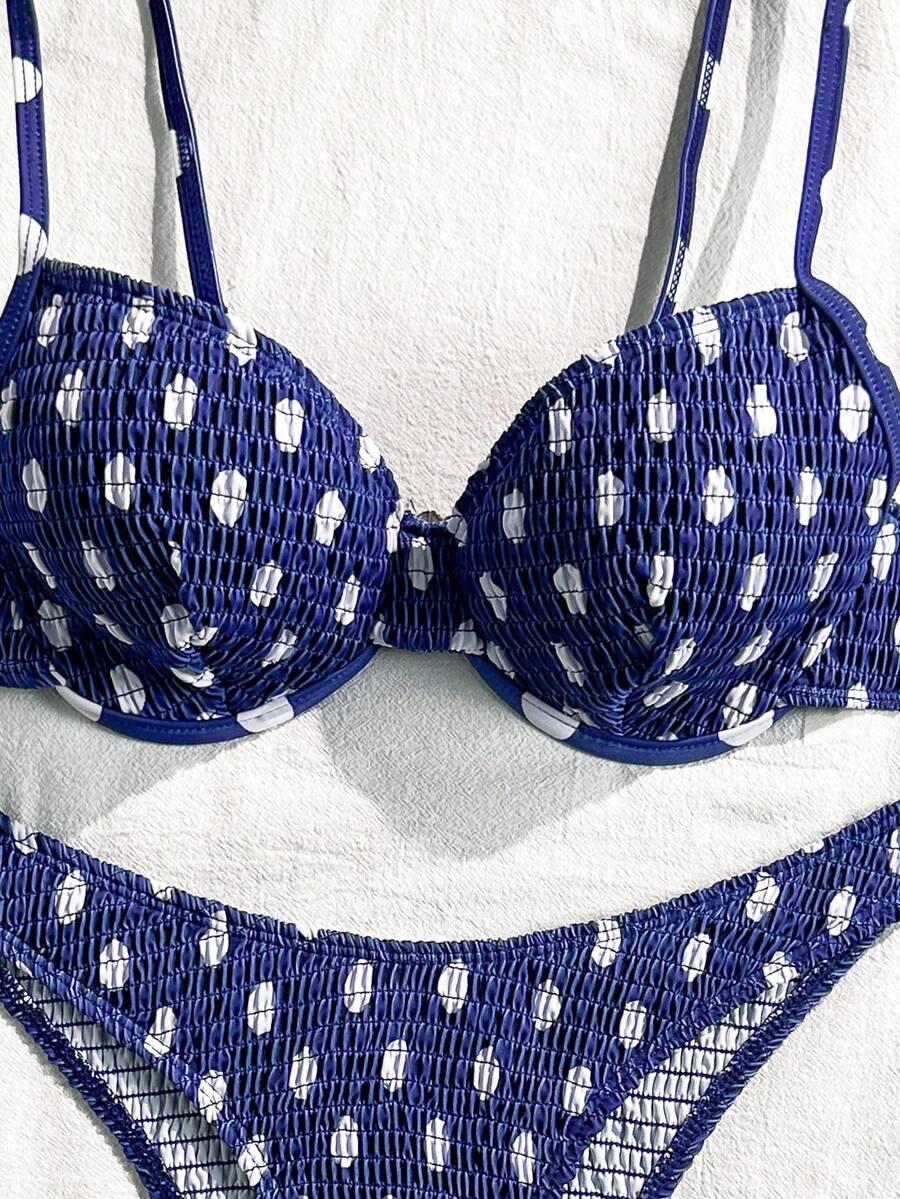 granatowy komplet bikini wzór groszki