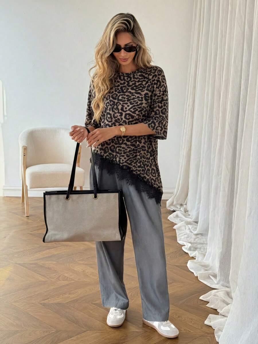 asymetryczna bluzka animal print