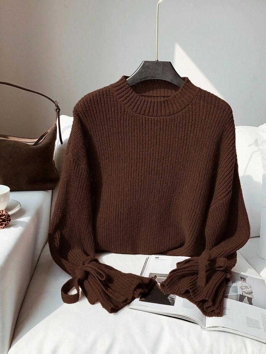 brązowy sweter wiązanie 