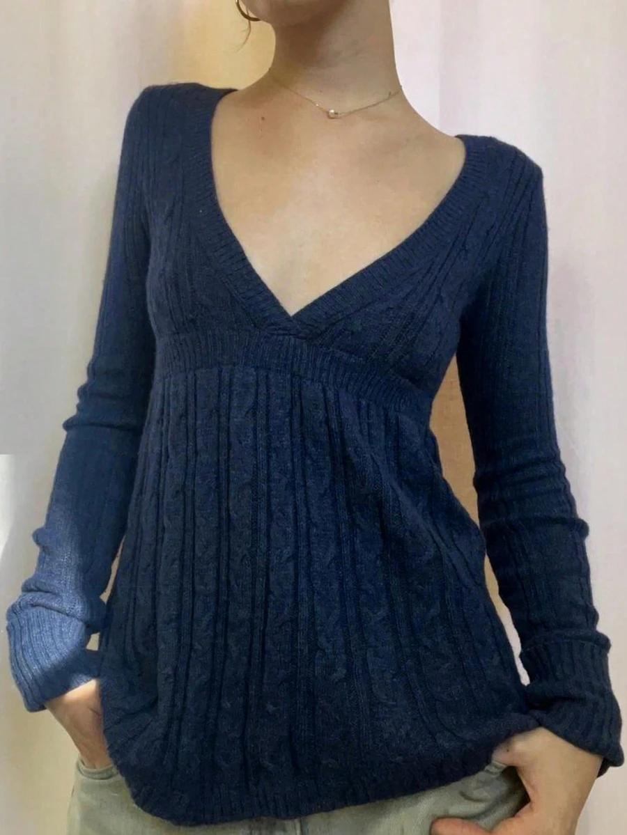 niebieski sweter v-neck