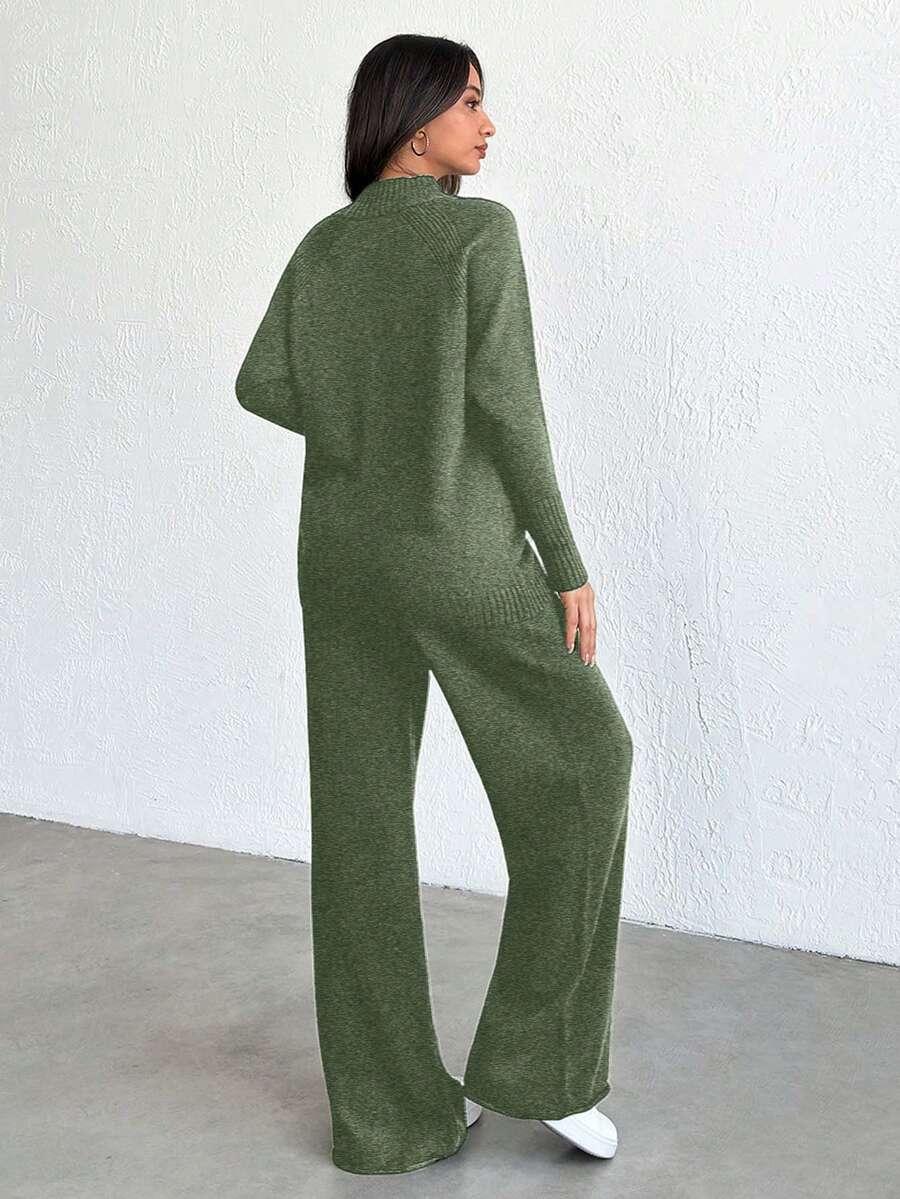 zielony komplet sweter spodnie 
