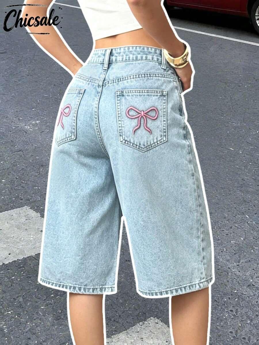 luźne szerokie spodenki jeans haft