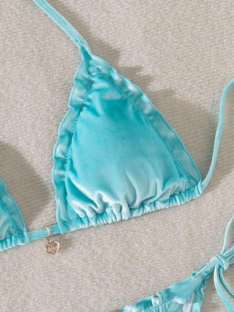 niebieski komplet bikini welur