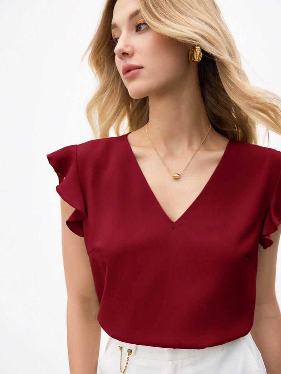 czerwona bluzka v-neck