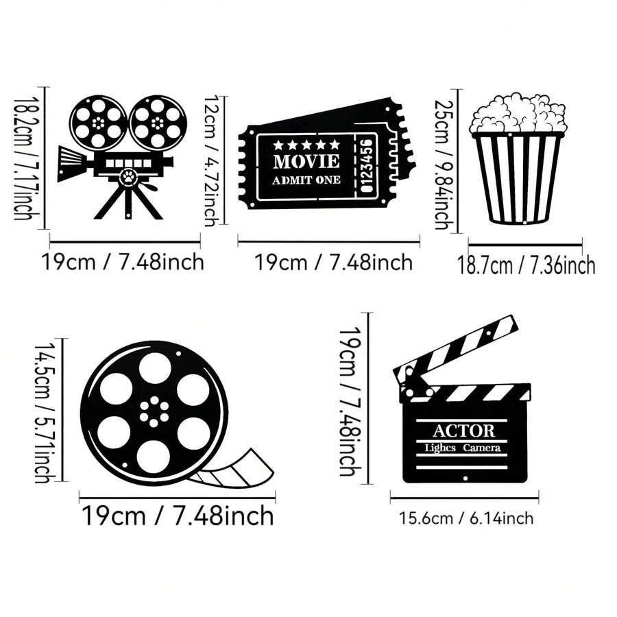 metalowe dekoracje ścienne z motywem filmowym 5-pack
