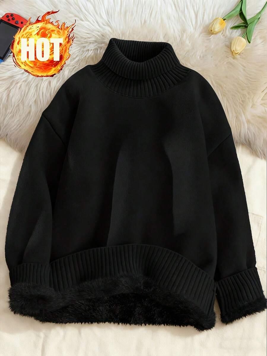 CZARNY ocieplany sweter golf
