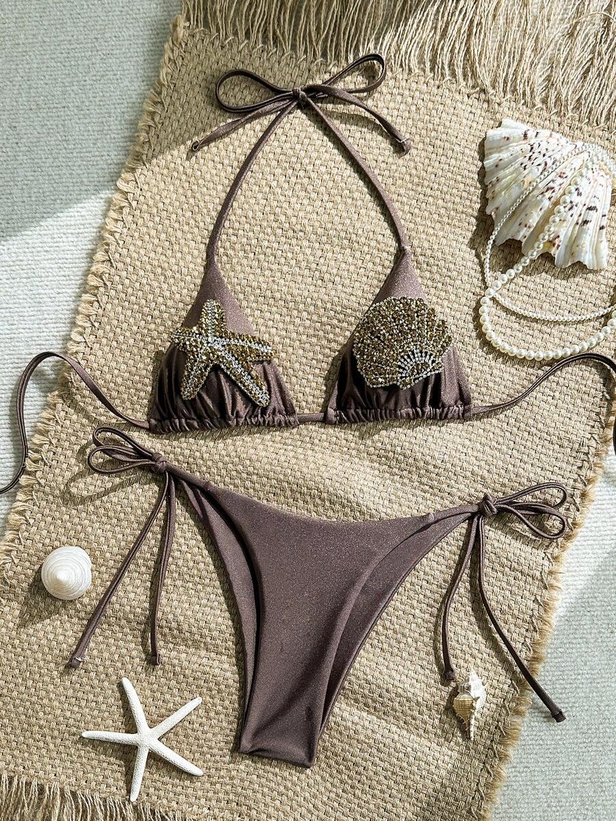 KOMPLET BIKINI WIĄZANY ZE ZDOBIENIEM
