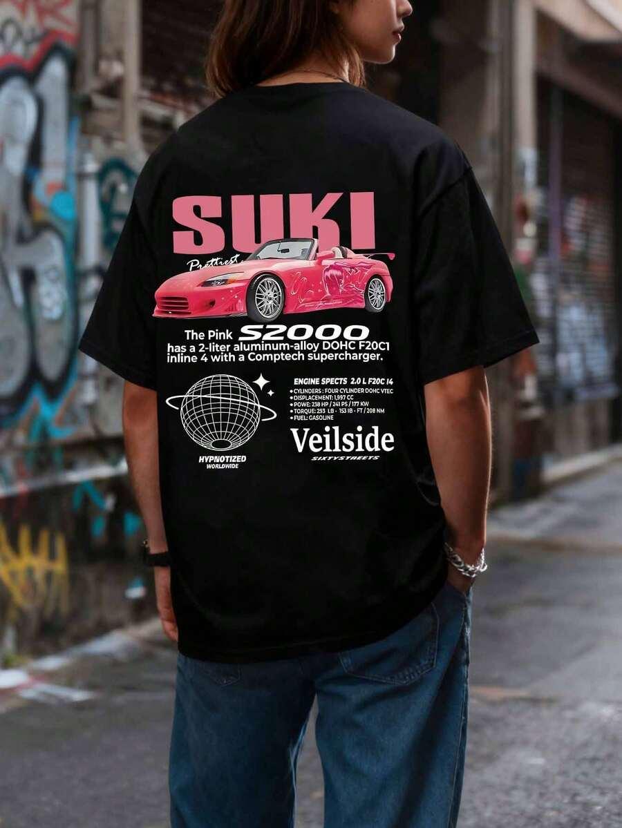 czarny t-shirt nadruk 