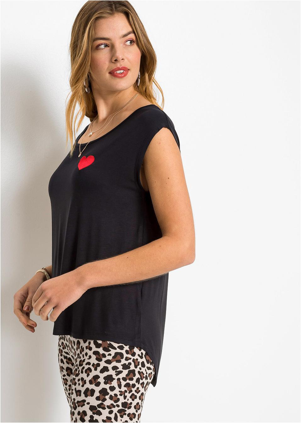 CZARNY T-SHIRT BASIC HAFT SERCE