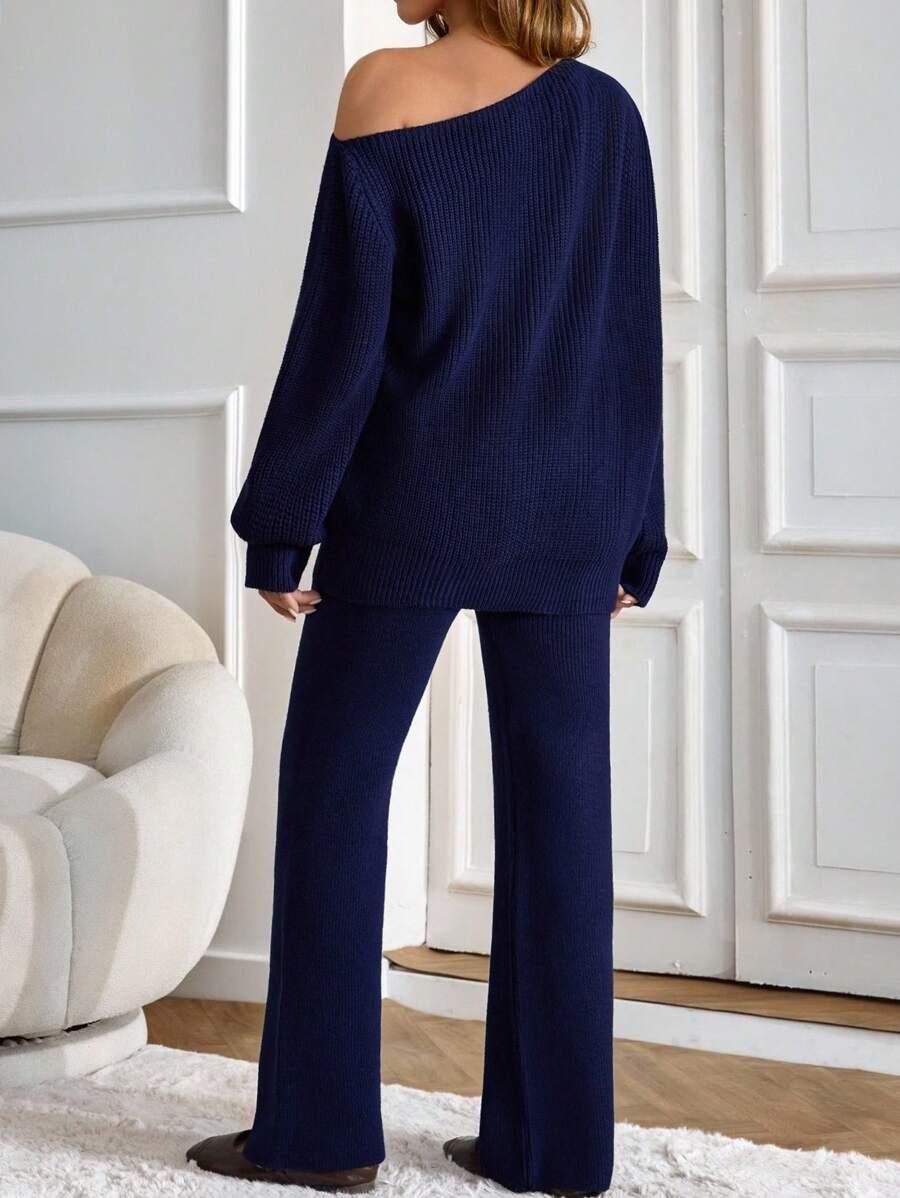 GRANATOWY SWETER DZIANINA 