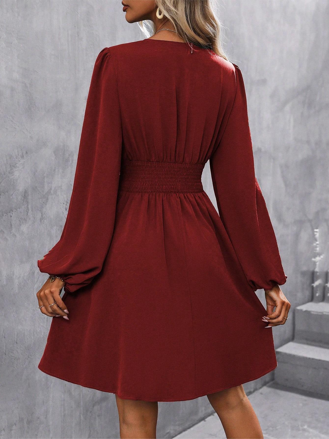 CZERWONA MINI SUKIENKA V-NECK