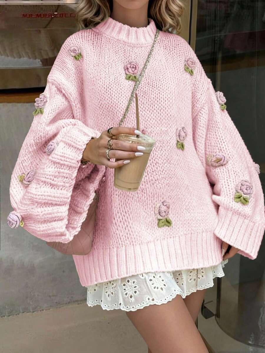 RÓŻOWY SWETER OKRĄGŁY DEKOLT 