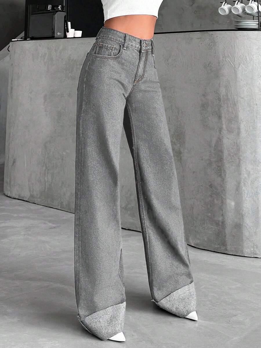 SZARE SPODNIE JEANS WYSOKI STAN 