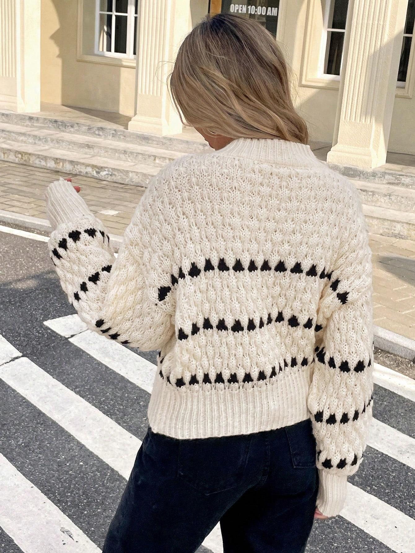 dzianinowy sweter okrągły dekolt 