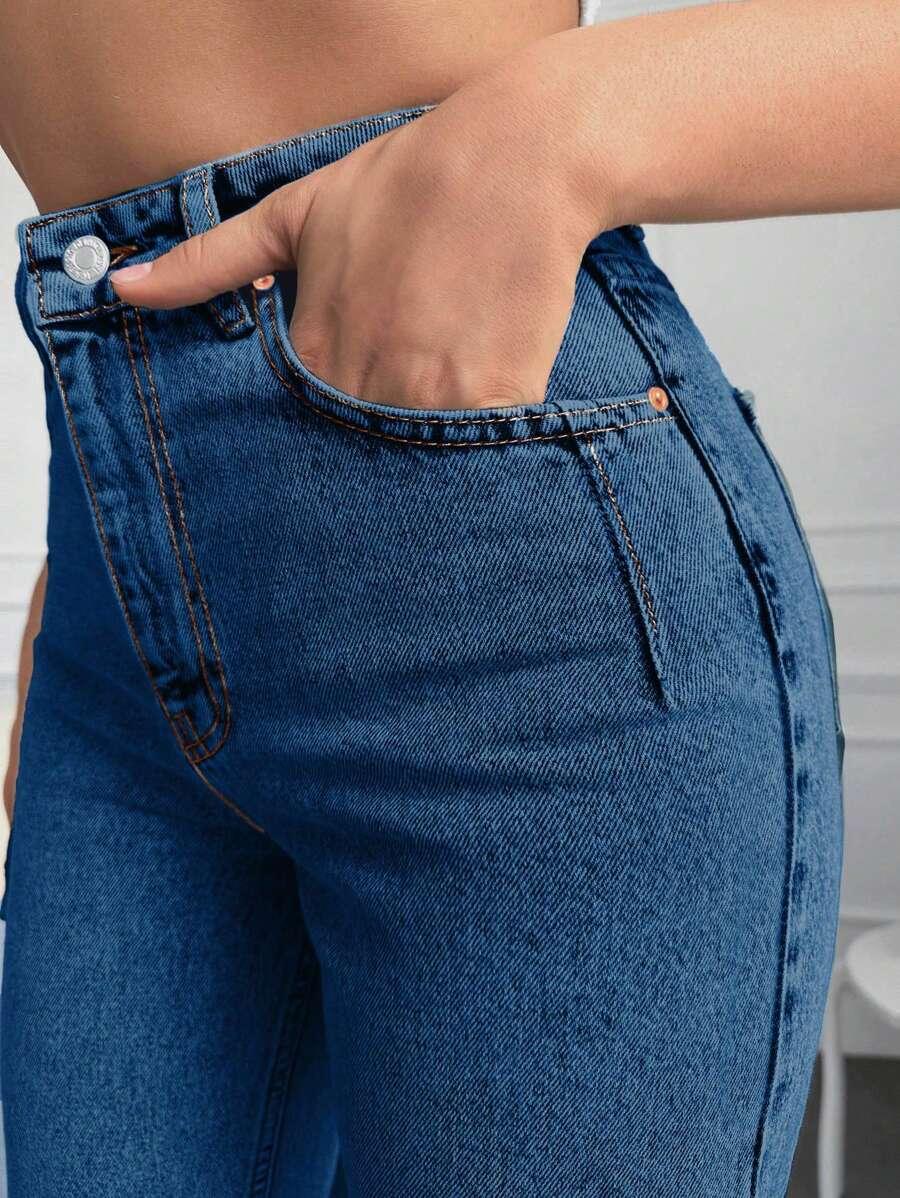 NIEBIESKIE SPODNIE MOM JEANS KIESZENIE ZAMEK