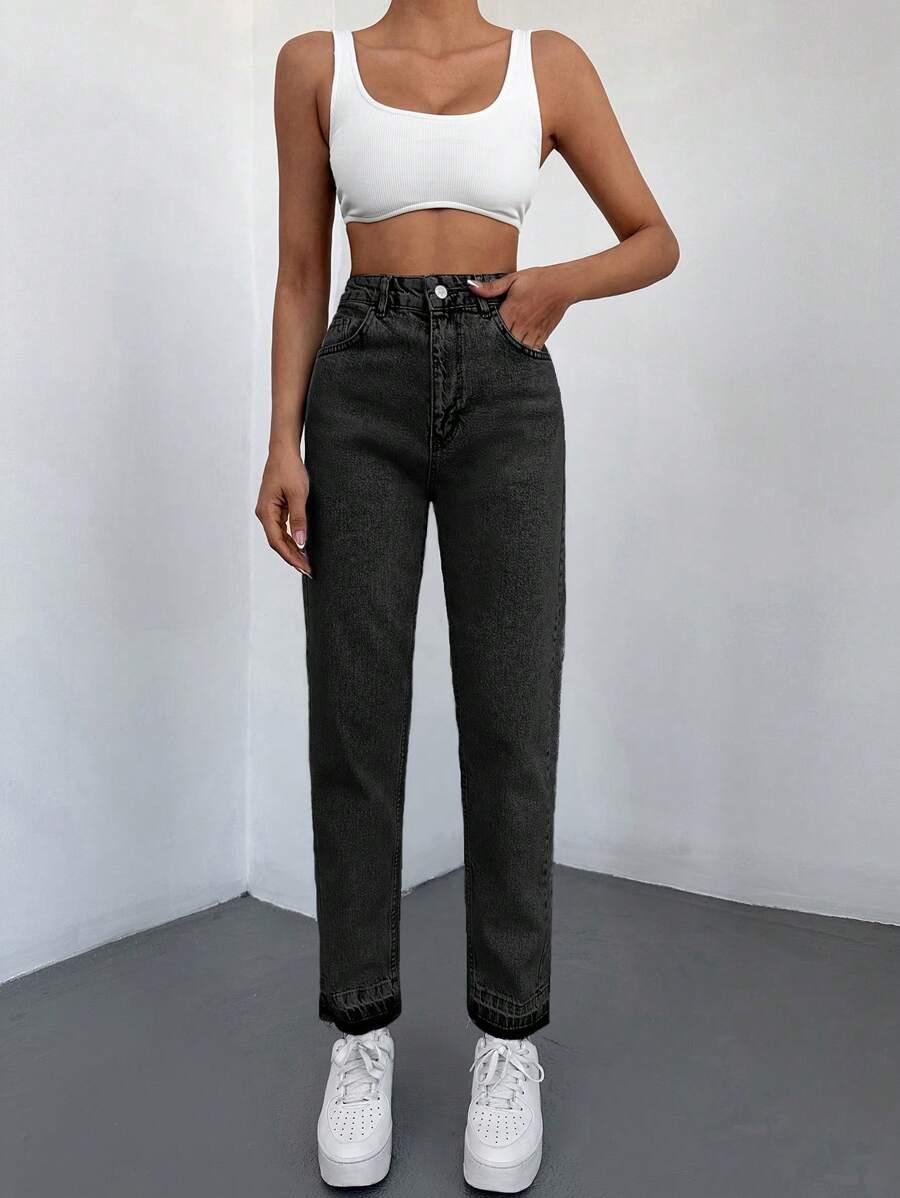 SZARE SPODNIE JEANS WYSOKI STAN