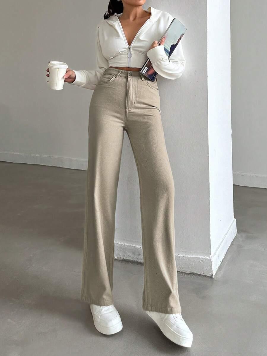 BEŻOWE SPODNIE JEANS