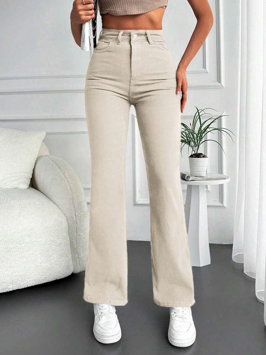 BEŻOWE SPODNIE JEANS 