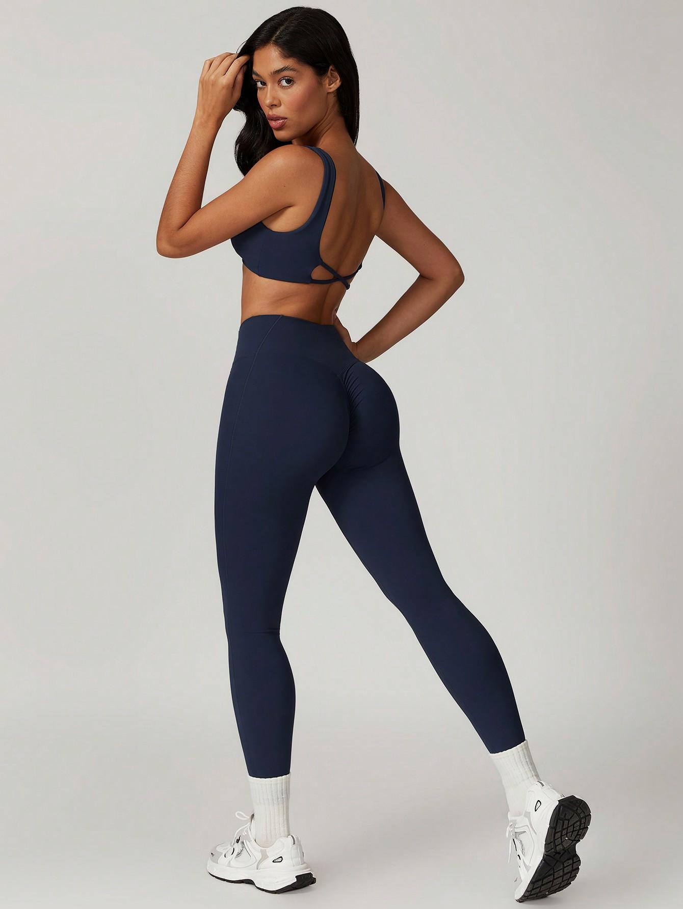 GRANATOWE SPORTOWE LEGGINSY
