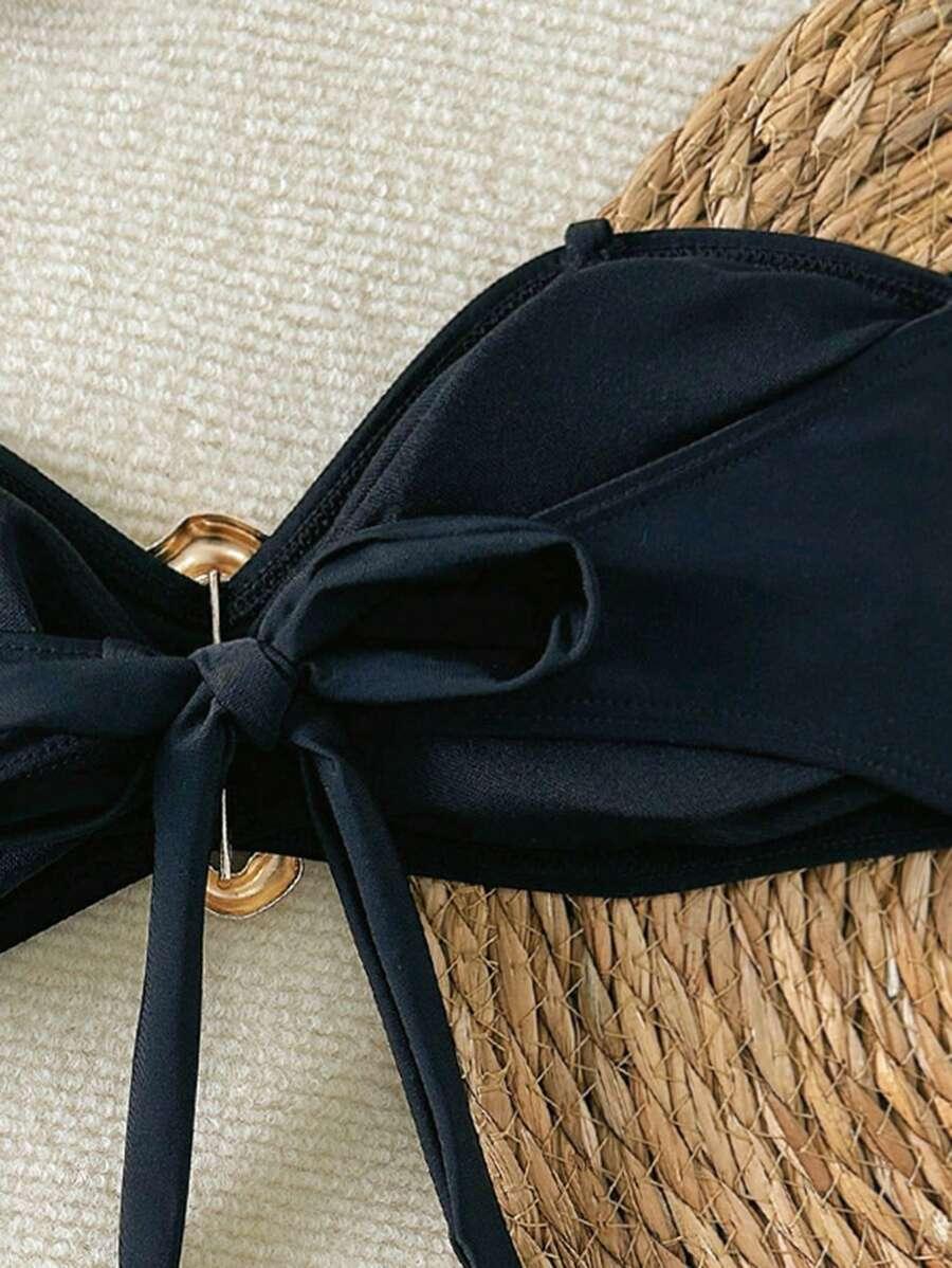 czarna góra od bikini wiązanie 