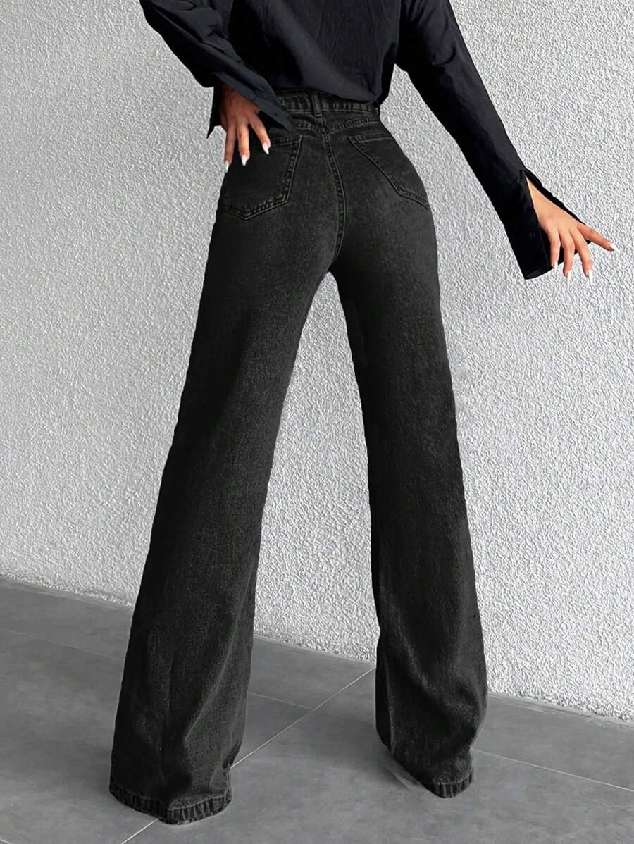 CZARNE SPODNIE JEANS WYSOKI STAN SZEROKIE NOGAWKI