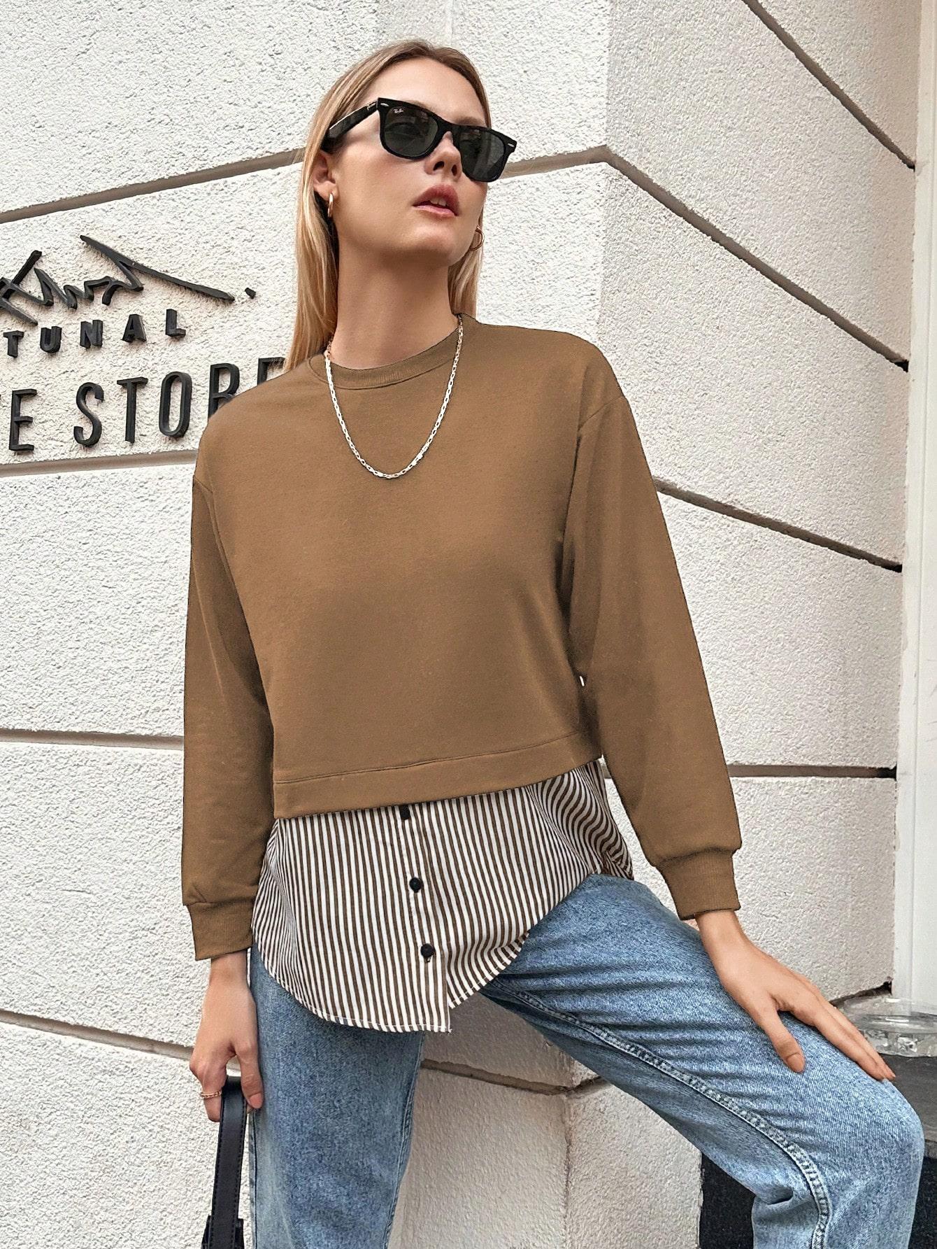beżowa bluza z imitacją koszuli
