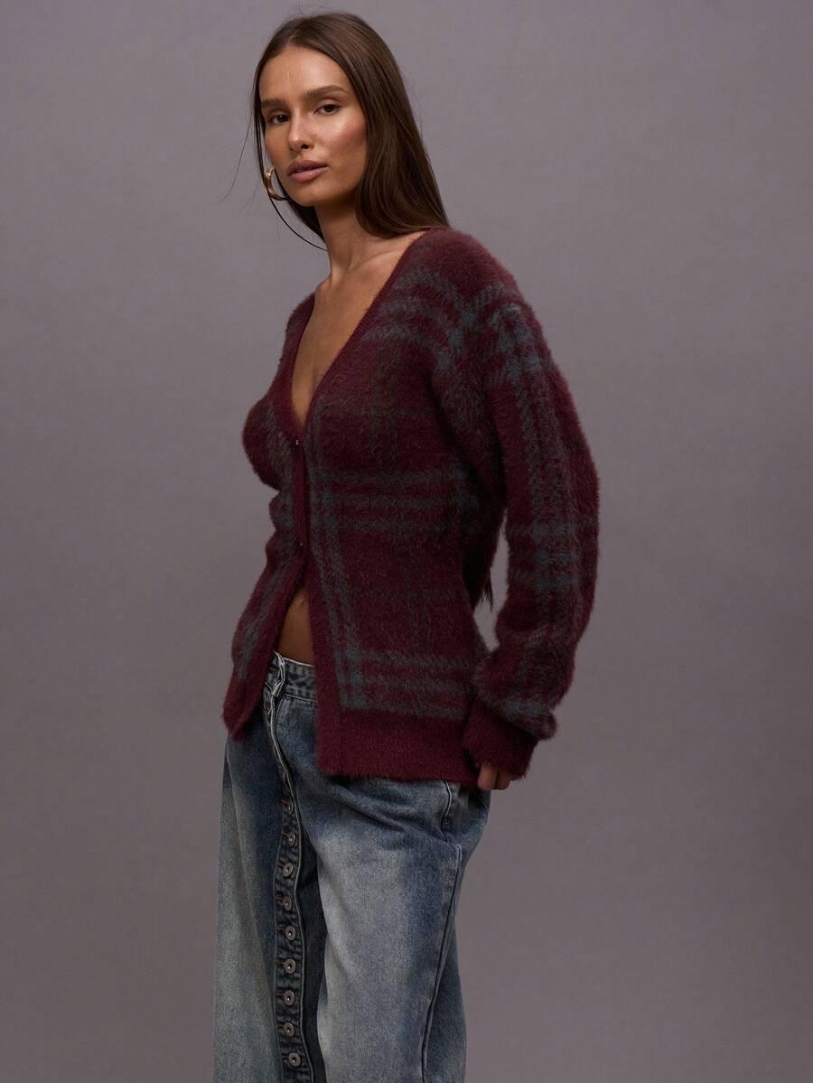 ROZPINANY SWETER V-NECK