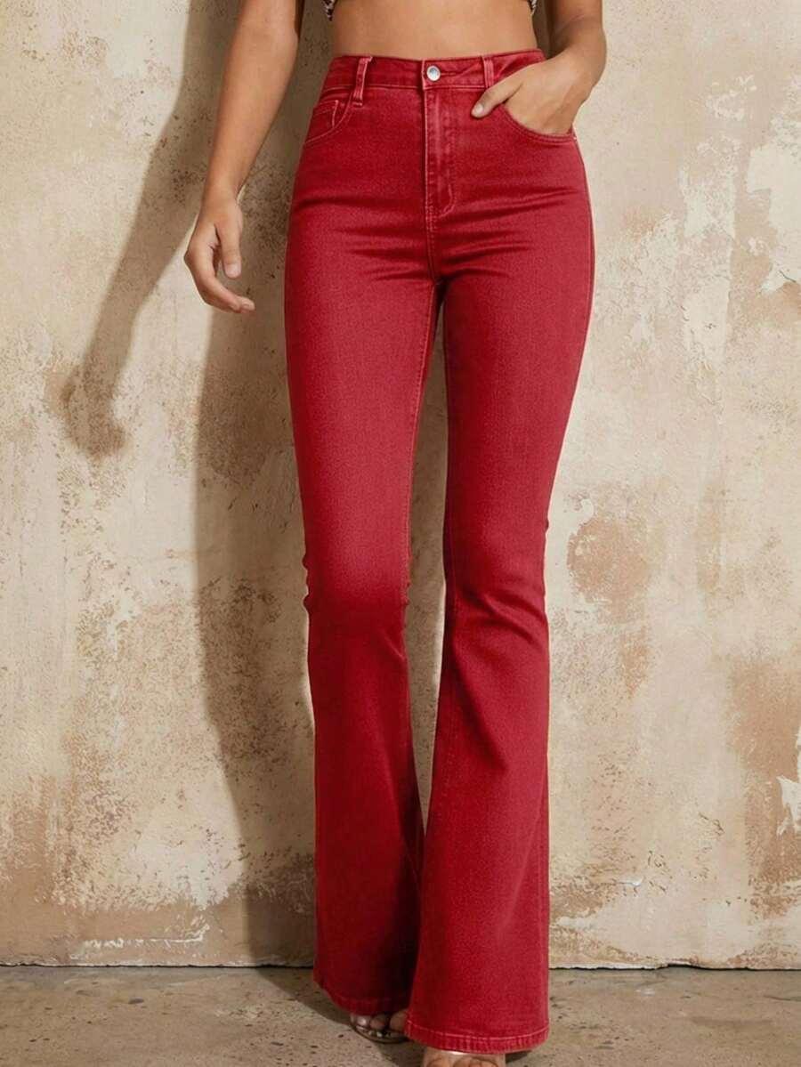 czerwone SPODNIE JEANS DZWONY