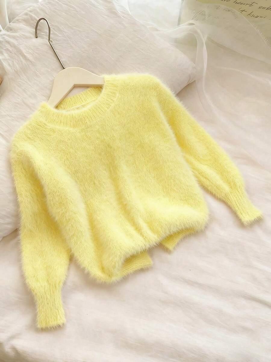 ŻÓŁTY SWETER OKRĄGŁY DEKOLT