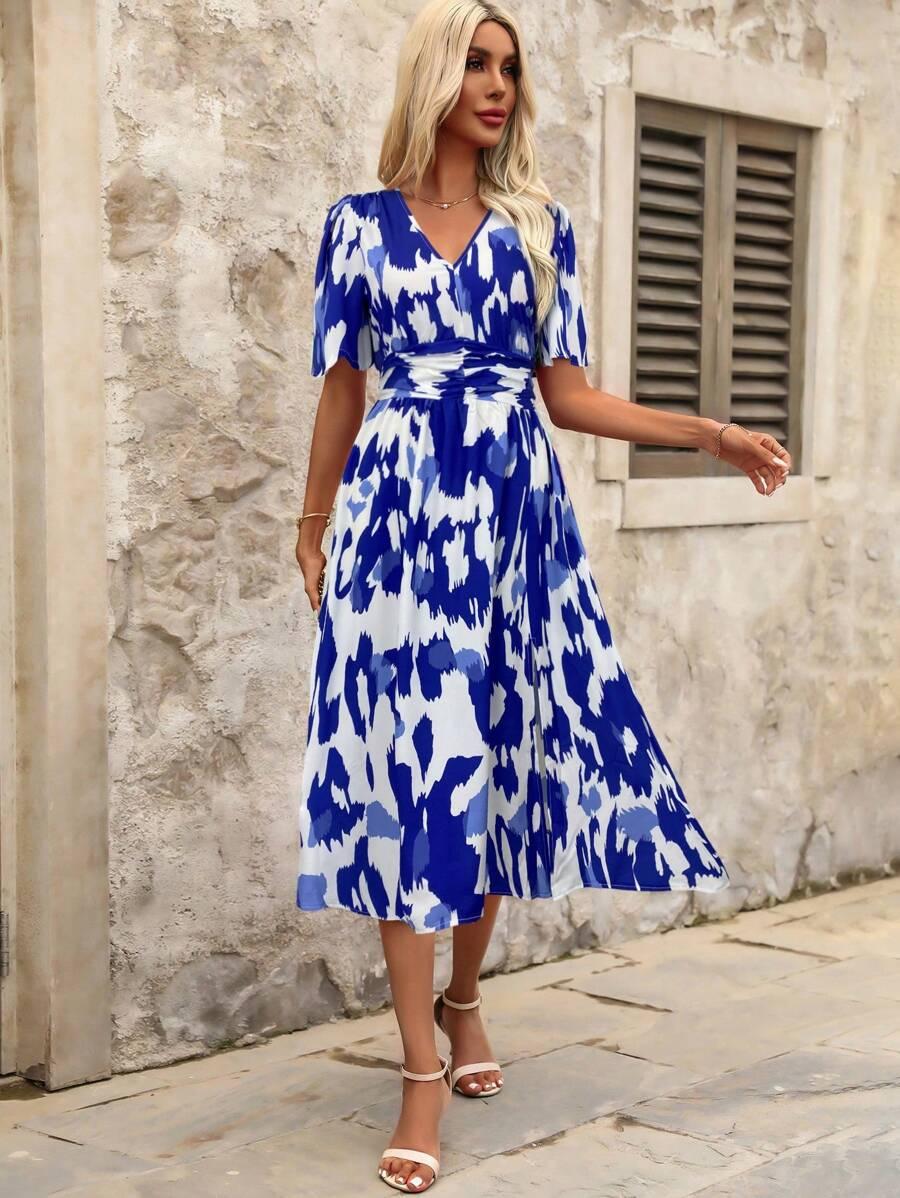 maxi sukienka v neck wzór 