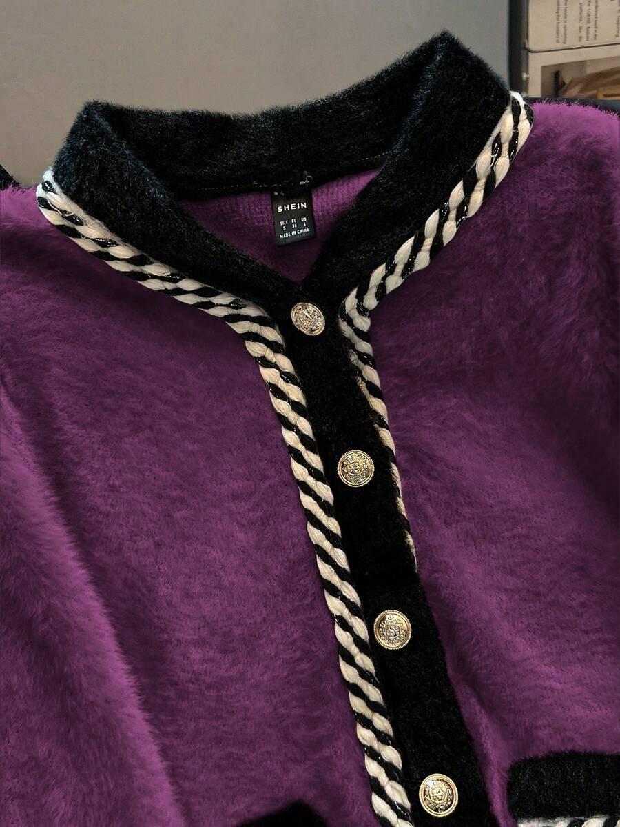 fioletowy sweter guziki