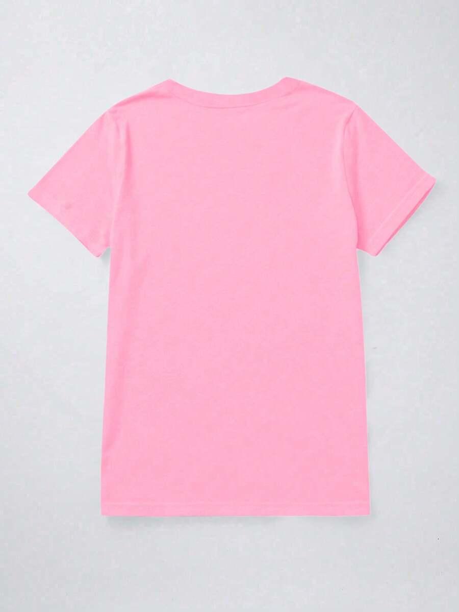 RÓŻOWY T-SHIRT OKRĄGŁY DEKOLT