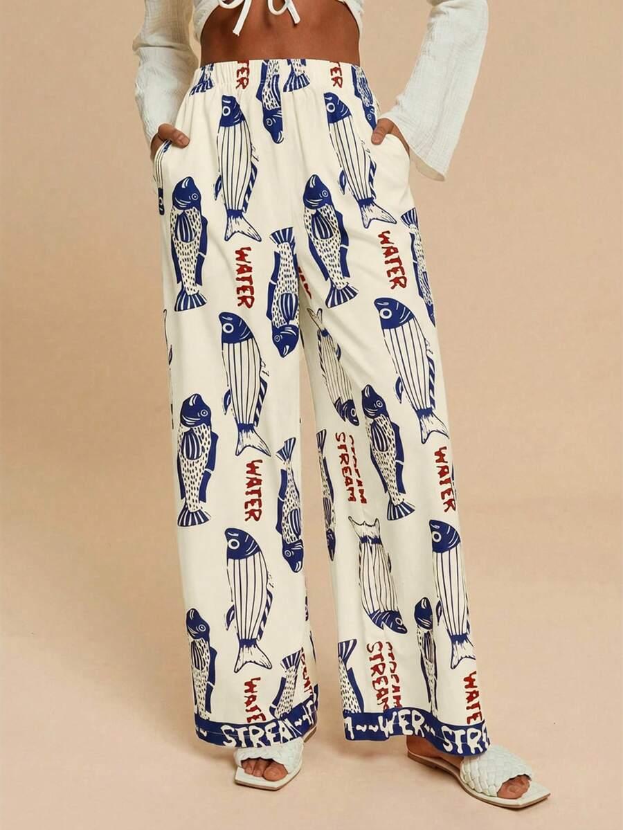 spodnie prosta nogawka print