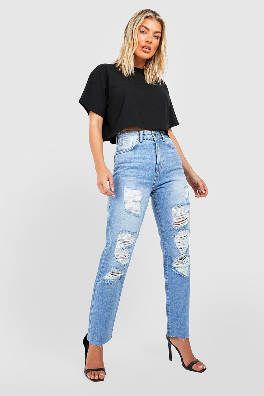 SPODNIE MOM JEANS dziury