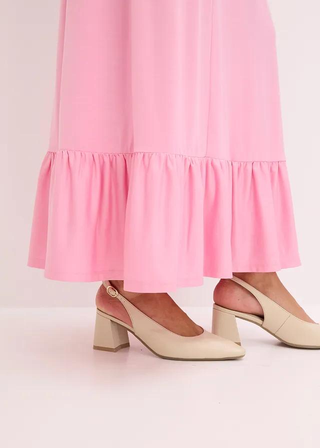 RÓŻOWA MAXI SUKIENKA V NECK SPLOT 